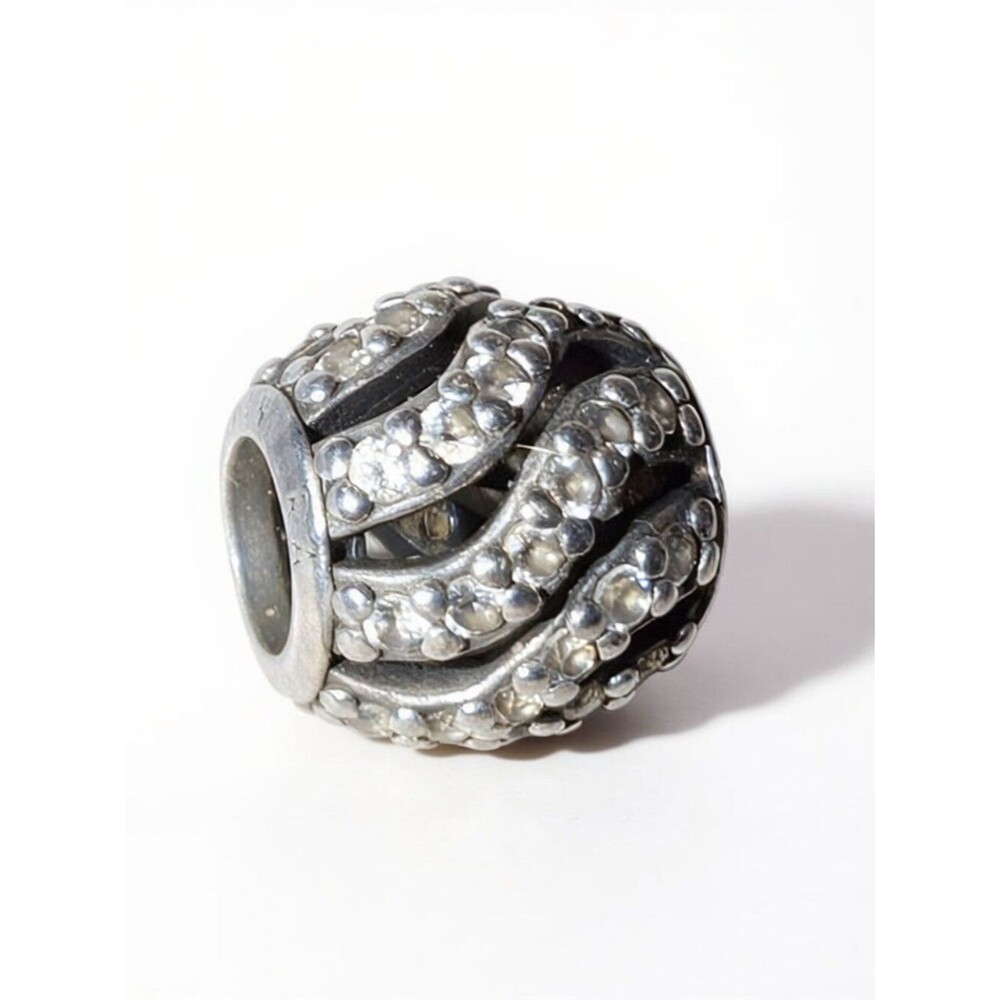 Authentic Pandora Winter Wisp Charm S925 Silver Clear CZ Pave Bead RETIRED